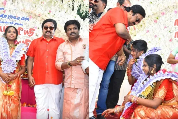 மதுரை முத்து மகள்களின் பூப்புனித நீராட்டு விழா கோலாகலம்.! நேரில் வாழ்த்திய ராமராஜன் 